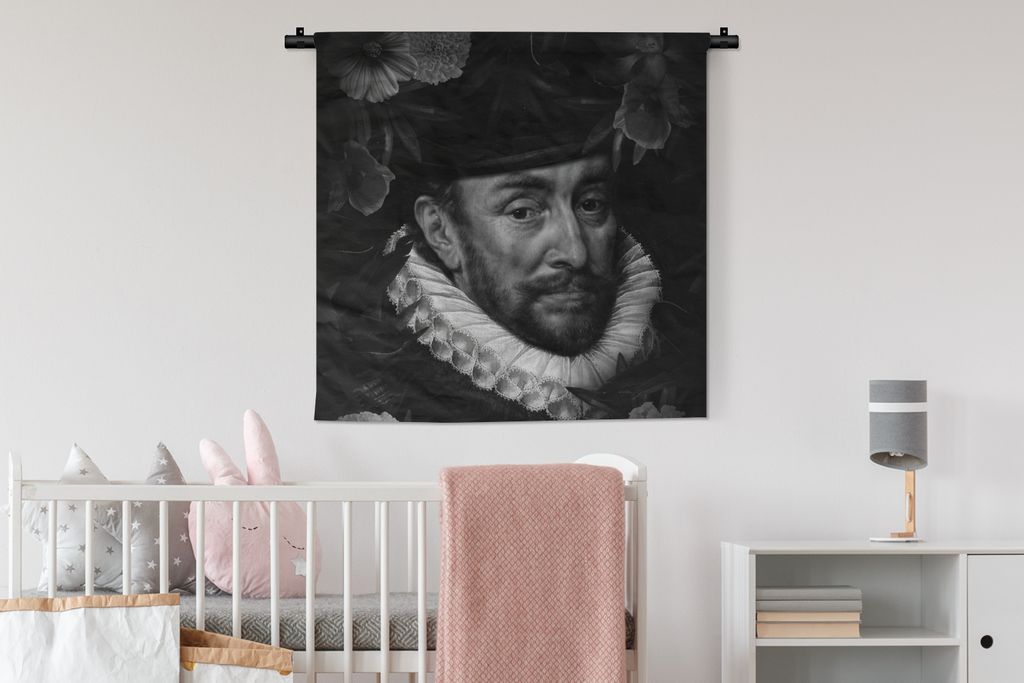 MuchoWow Wandteppich Wandbehang Porträt von Wilhelm I. - Adriaen Thomasz - Schwarz und Weiß 90x90 cm Tapisserie Dekoration Wandtuch - Wandaufh...