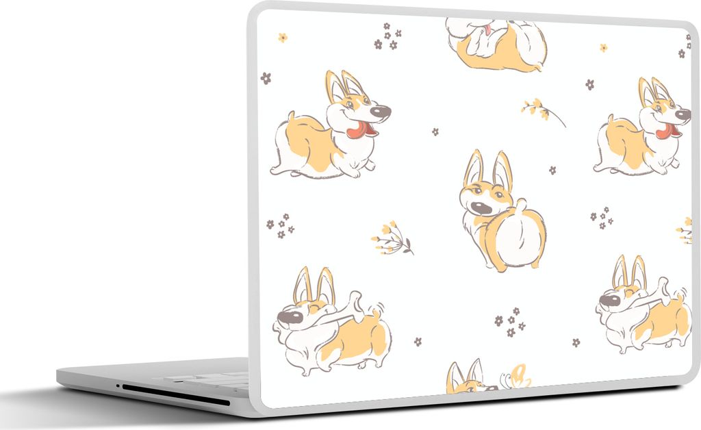 MuchoWow Laptop Aufkleber Sticker Cover Muster - Corgi - Hund - Jungen - Mädchen - Kinder - Kind 30x22 cm - Laptop-Sticker