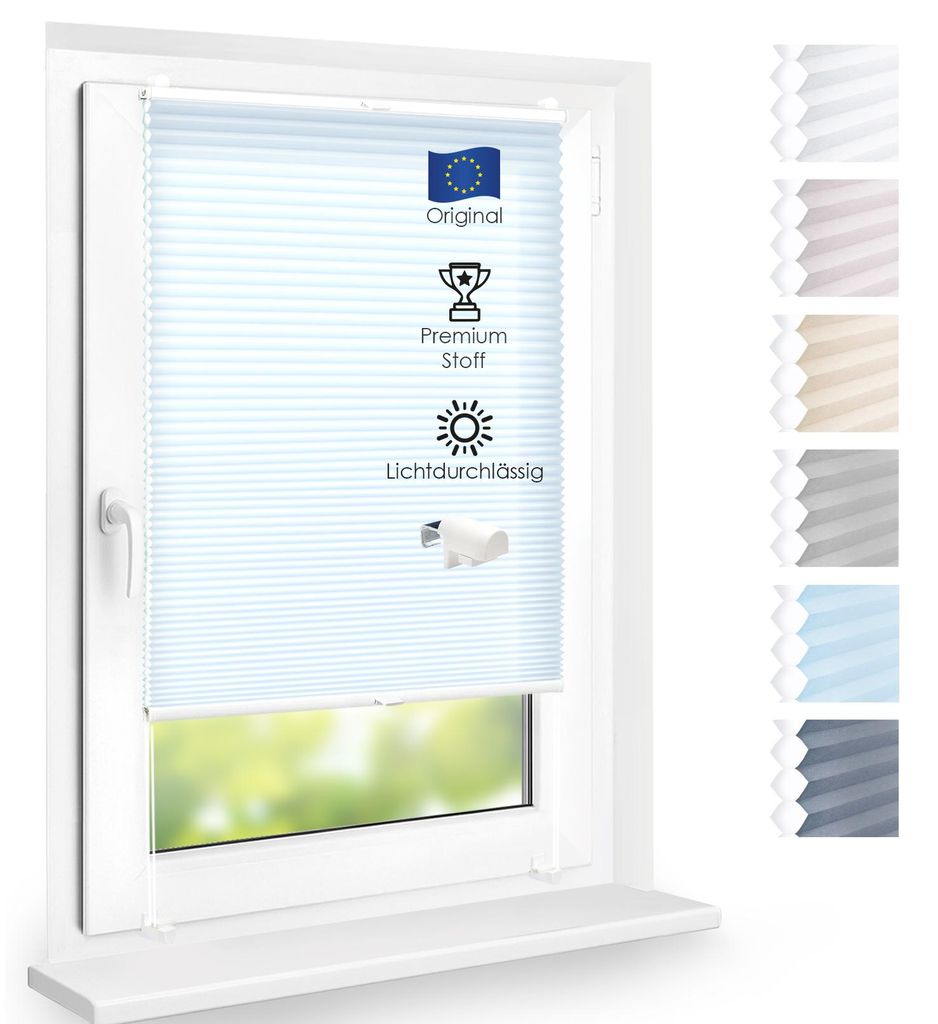 Wabenplissee lichtdurchlässig, ohne Bohren, Hellbau, 65x110