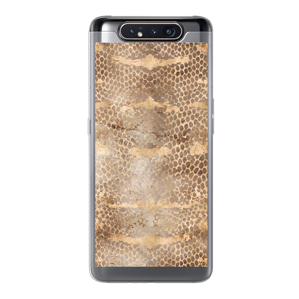 MuchoWow Handyhülle Schutzhülle Hülle für Samsung Galaxy A80 Schlangendruck - Gold - Braun Silikon Softcase Handy Hülle - Schutzdeckel