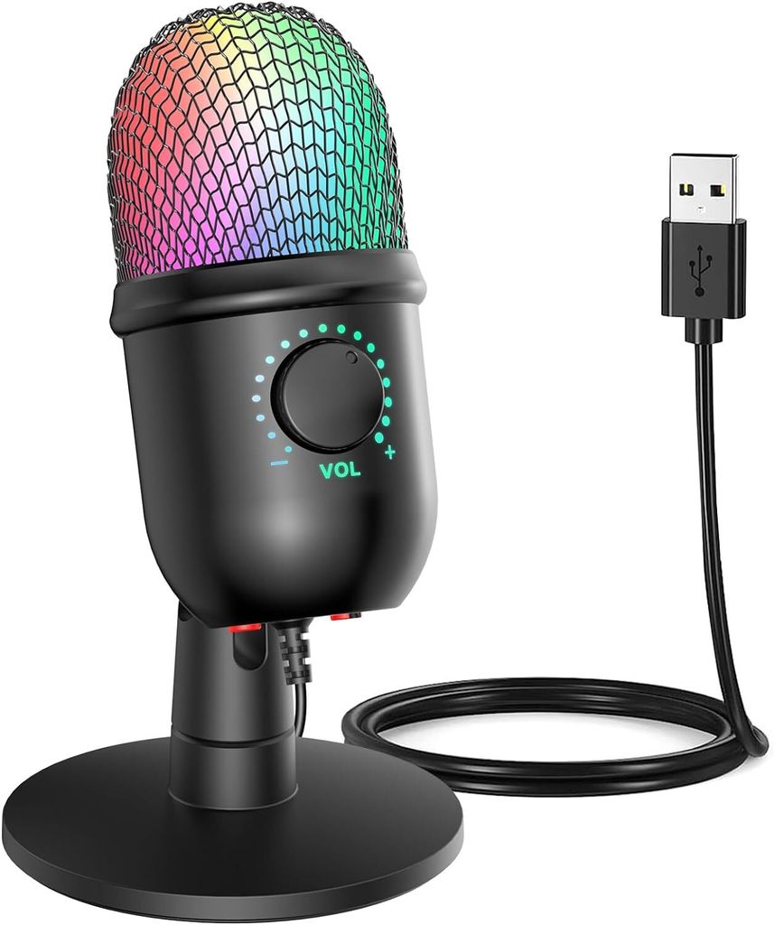 USB-Mikrofon, Kondensator-PC-Mikrofon, Mini-Mikrofon, Gaming-Zubehör mit Farbverlauf-RGB-Licht für PC, Telefon, Streaming, Podcast, ASMR, Gaming,...