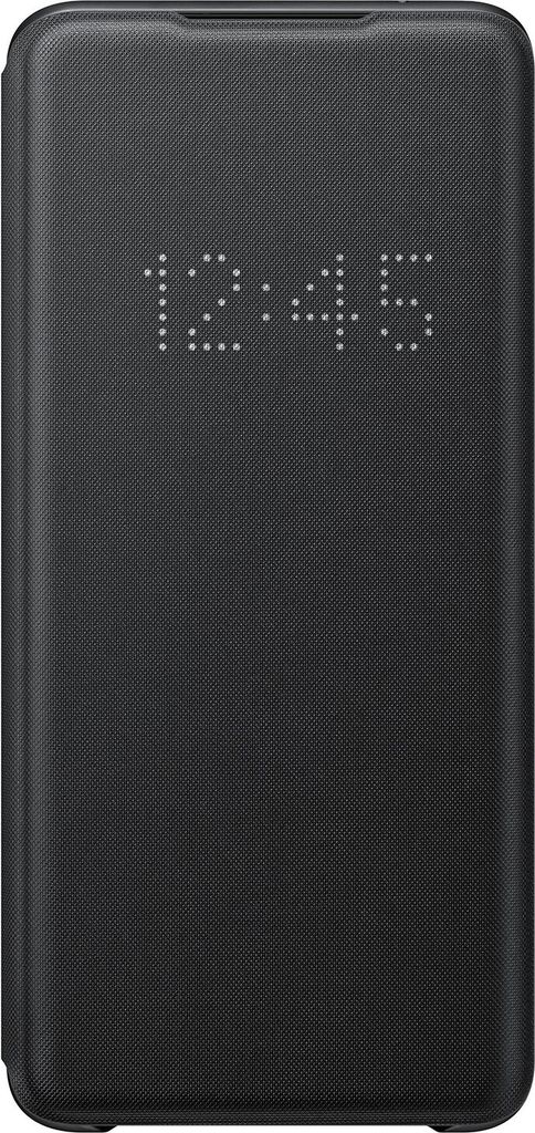 A black flip case for a smartphone is shown.