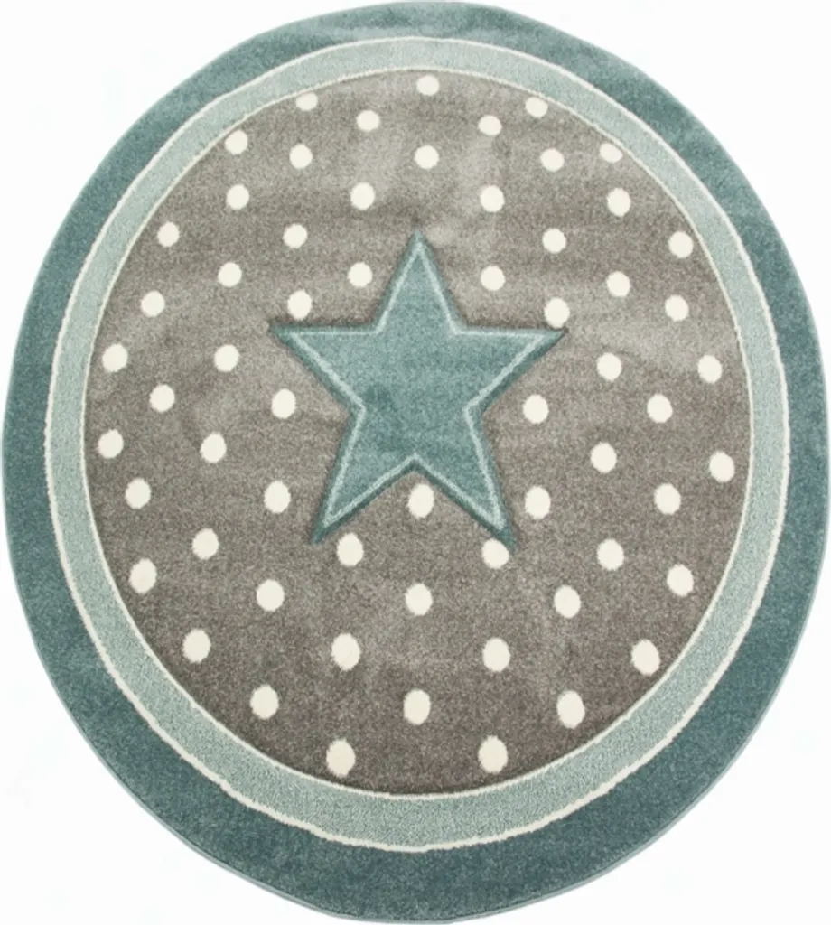 Tapis de chambre d'enfant rond motif étoiles bleu et gris 160cm