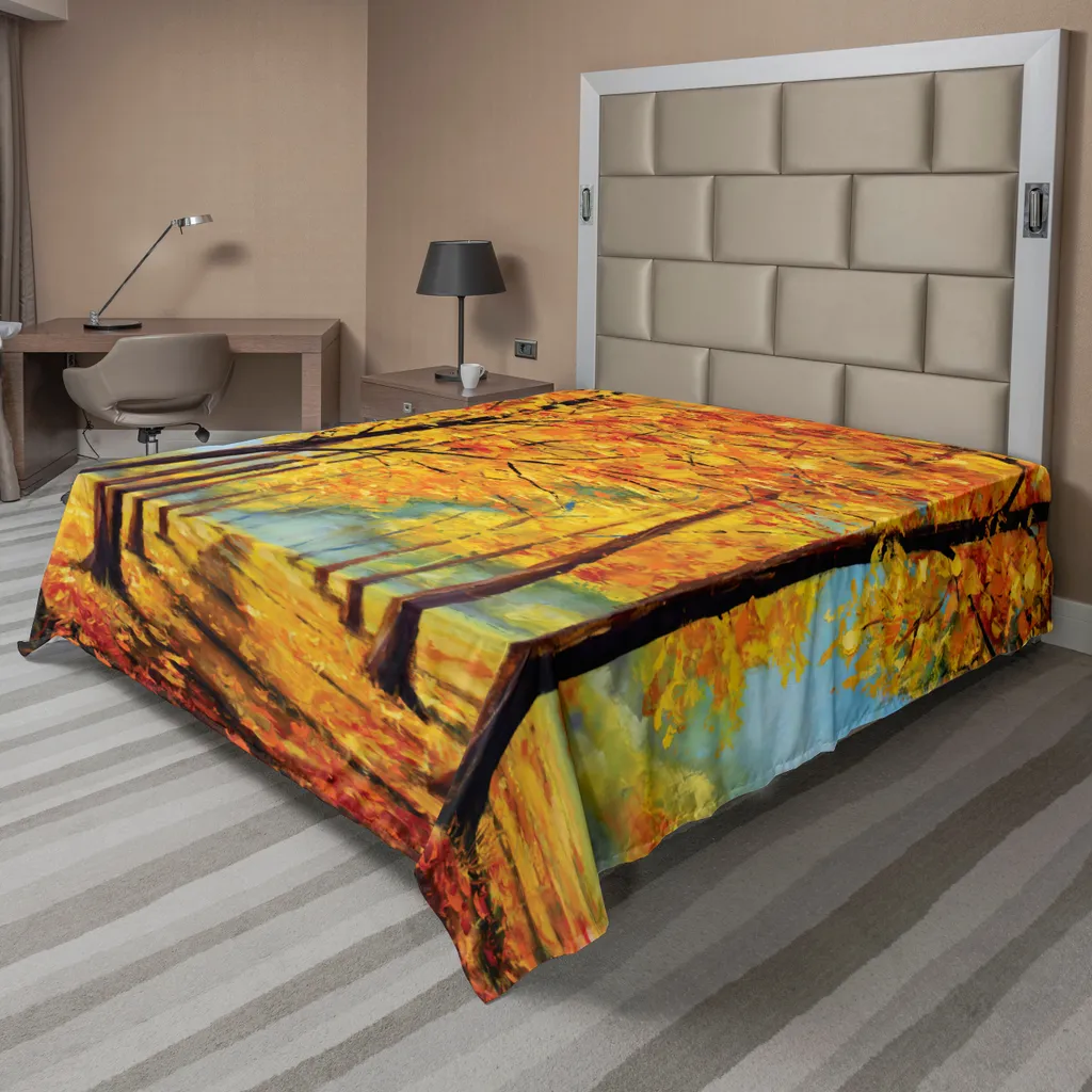 Drap plat anti-plis imprimé automne 260x228cm pour lit élégant