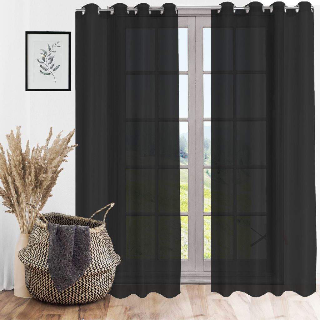 Ösenschal Blickdicht Ösenvorhang Ösengardine Gardine Gardinen Ösen Vorhang Vorhänge Schwarz 1 Stück 140cm(B) x 245cm(L)