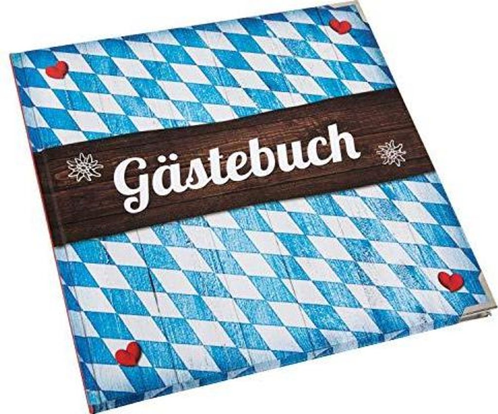 Bayerisches Gästebuch blau weiß mit Rautenmuster 21 x 21 cm leere Seitenmit Metallecken