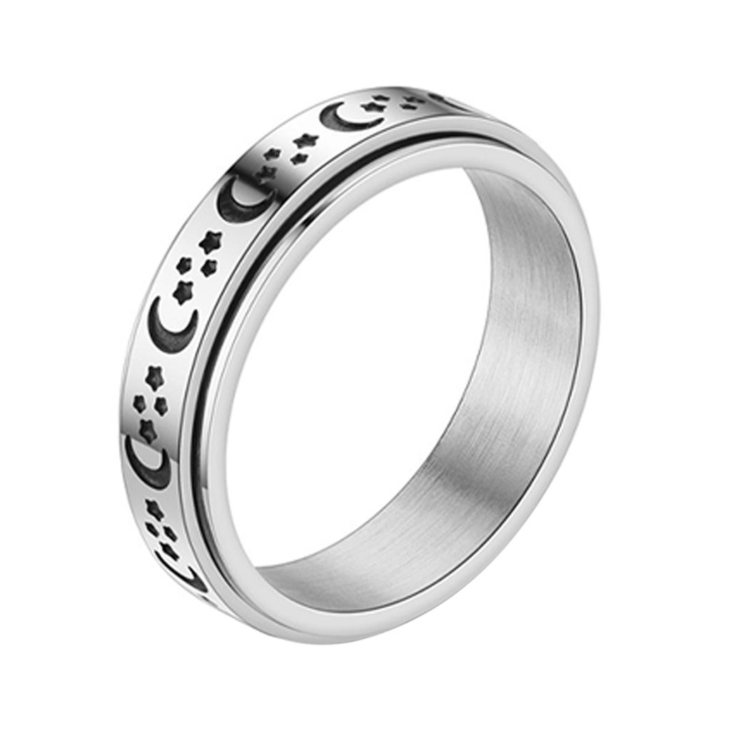 Männer Finger Ring Exquisite Hip-hop Stil Rotary Mond Stern Gebogene Knuckle Knuckle Ring Ring Männlichen Schmuck-Edelstahl,US 9