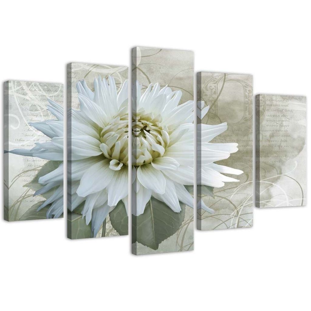 5-teiliges leinwandbild weiße blume 200x100 cm Feeby beige wandbild bereit zum aufhängen
