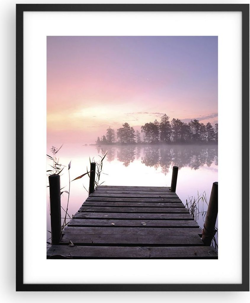 Gerahmtes Poster - Schwarzer Rahmen - Morgen Sonnenaufgang Nebel See - 40x50 cm - Wand Bild - Wanddeko - Wandbilder - Wandposter - Bilderrahmen - B...