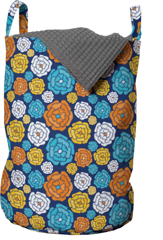 ABAKUHAUS Blumen Wäschesack, Folkloric Blick Blumen-Kunst, Wäschekorb mit Griffen Kordelzugverschluss für Waschsalons, 33 cm breit x 49 cm hoch,...