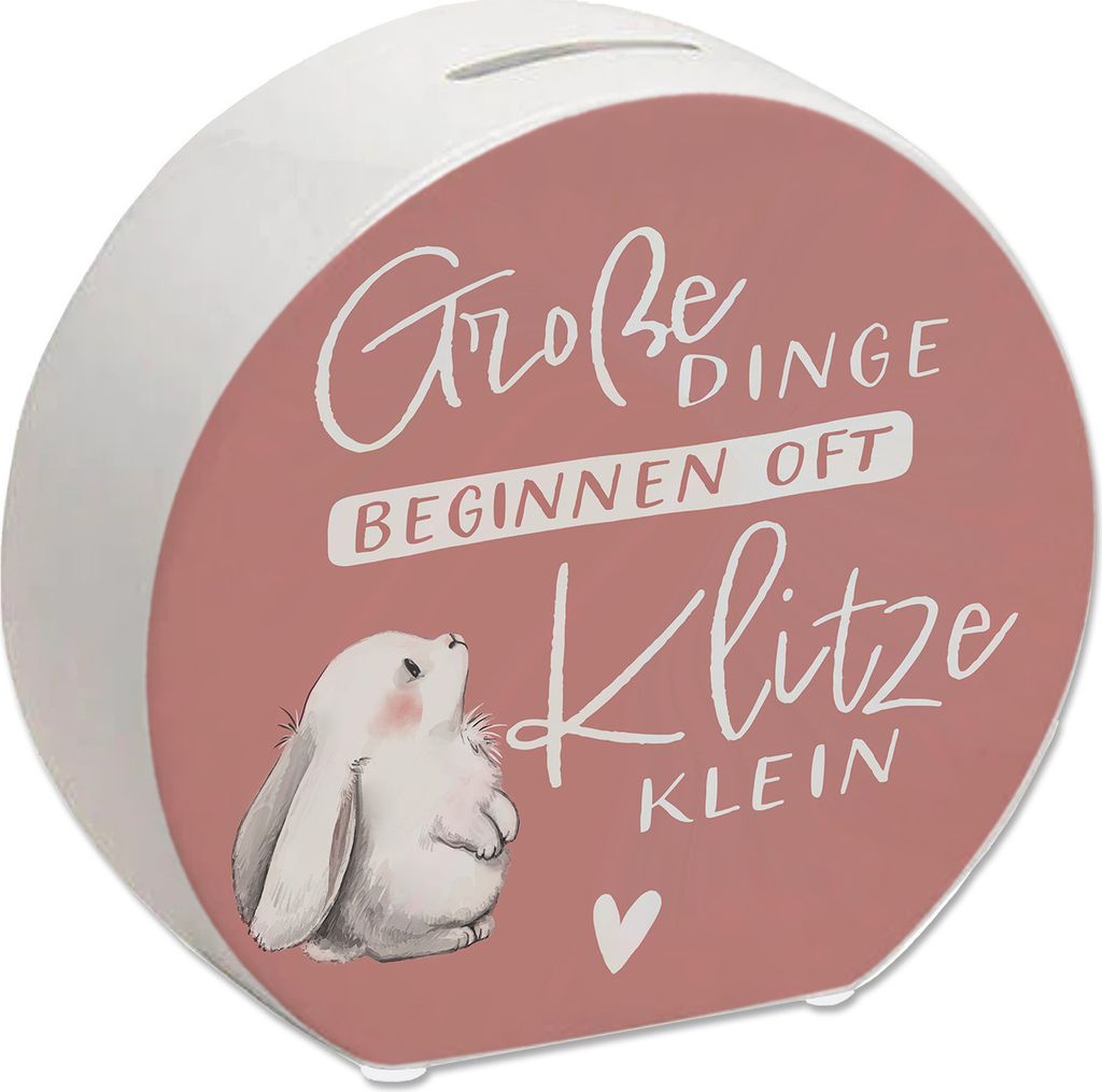 Baby Hase Spardose mit Spruch Große Dinge beginnen oft Klitzeklein