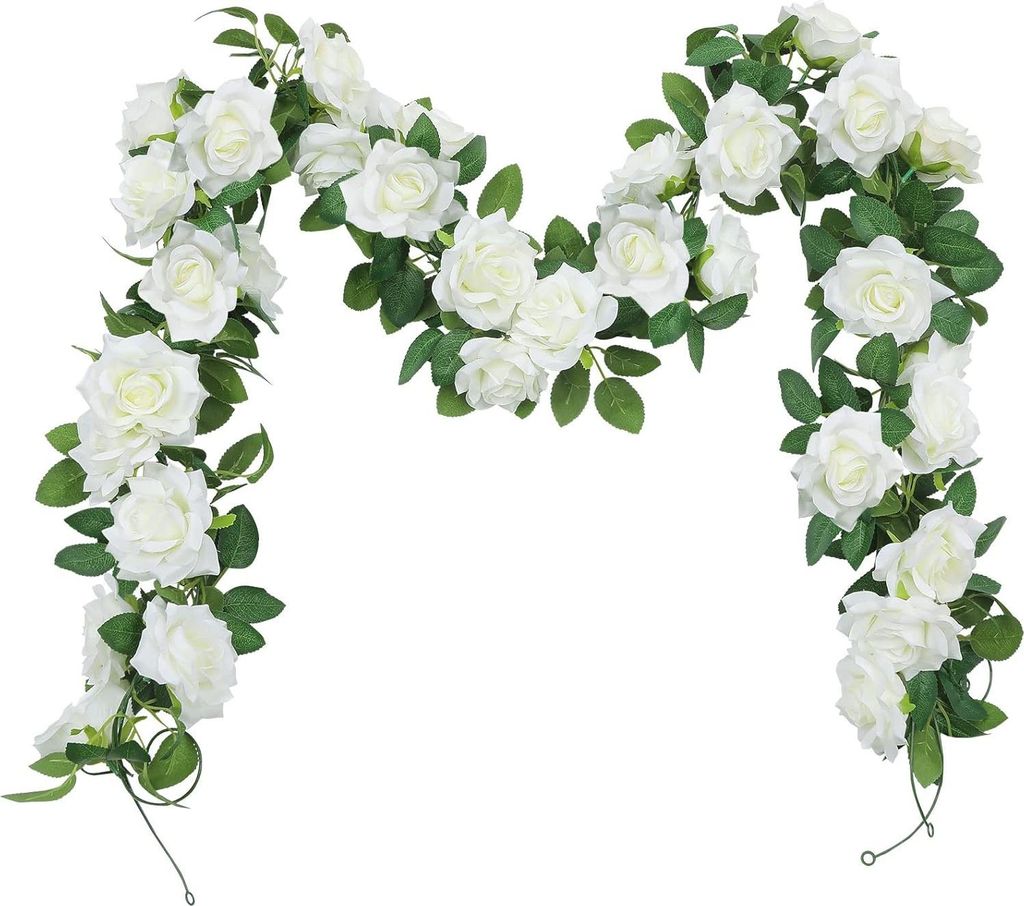 3 Stš¹ck (2 Meter) Blumengirlande Deko Kš¹nstliche Rosengirlande Wei? Blumengirlande Hochzeit Rose Girlande Kunstblumen Seidenblumen H?ngende G...
