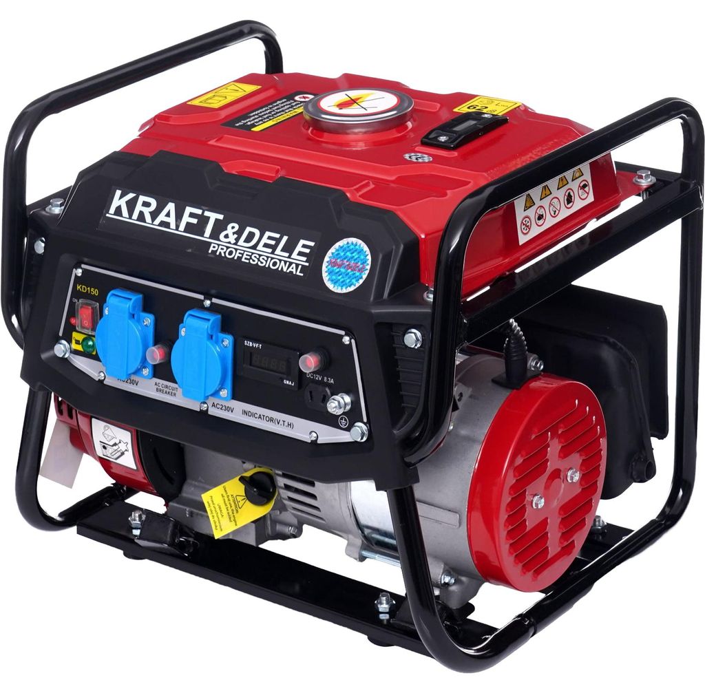 KRAFT&DELE | Stromgenerator mit Benzin, Stromerzeuger mit Zubehör, Notstromaggregat leise, 1500W, 12V/230V, Stromgenerator mit Zugstarter