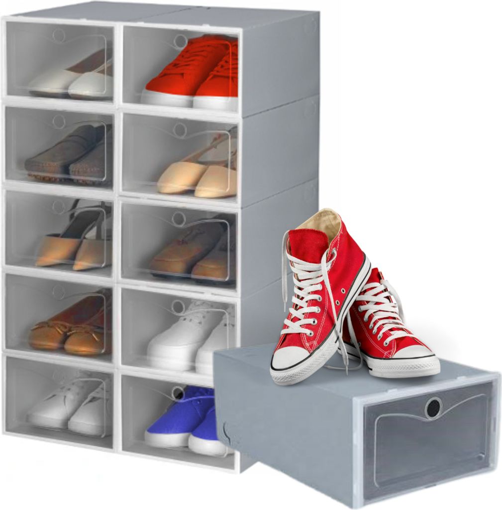 Pudełko na buty szare organizer szafka na buty zestaw Zdjęcie produktu 