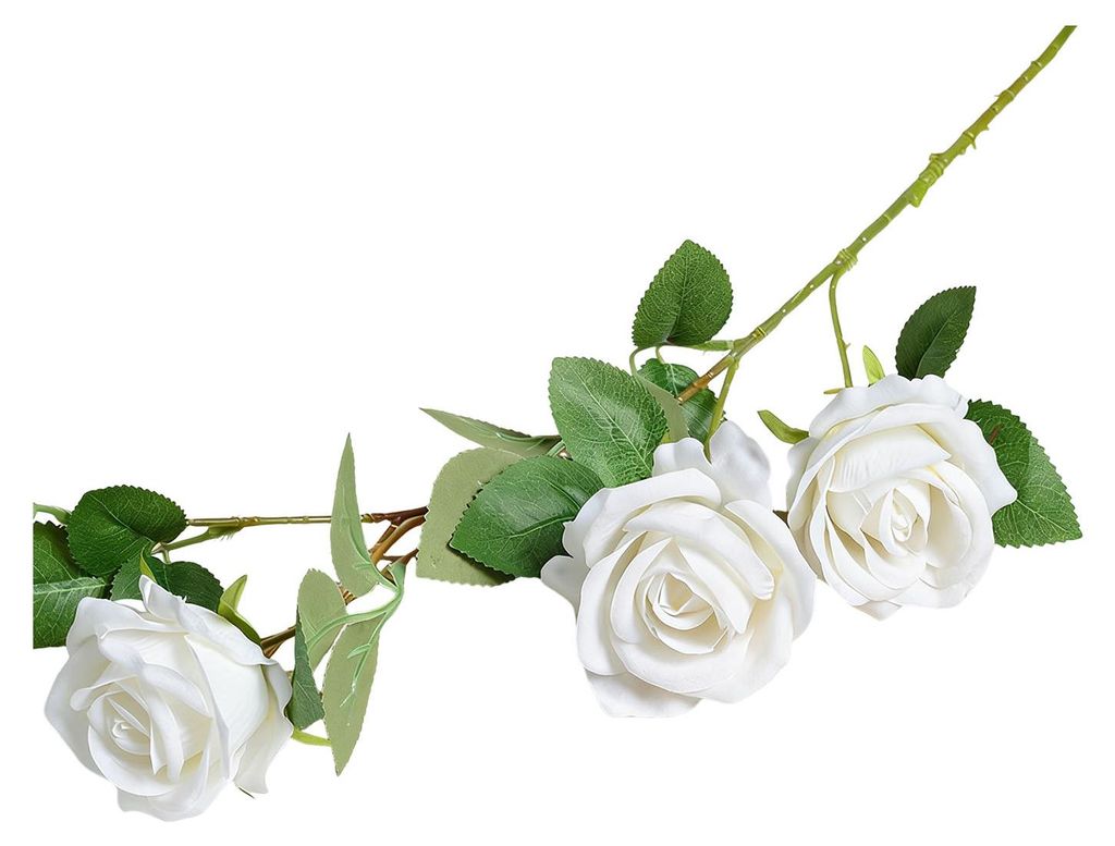 Künstlicher Rosenstrauß mit 3 vollblühenden Seidenrosen und Stiel, ideal zum Selbergestalten in der Vase, als Tischdekoration für Zuhause, Hoch...