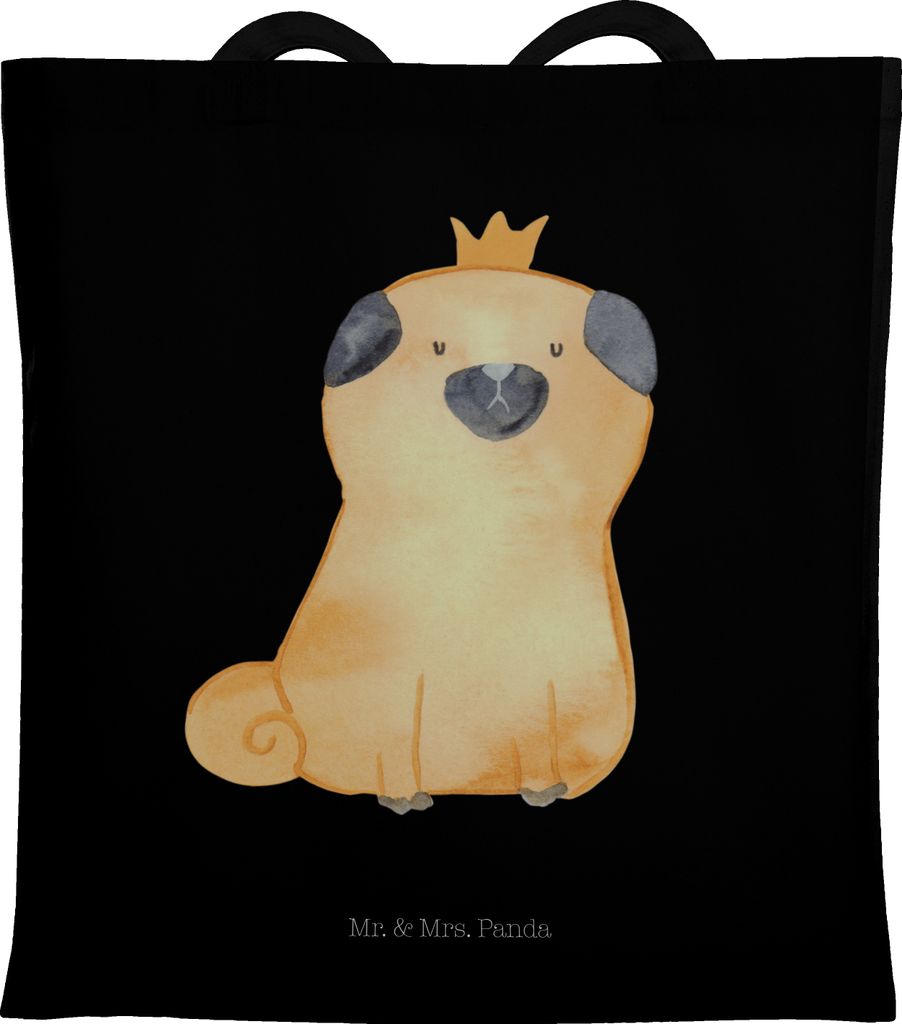 Mr. & Mrs. Panda Einkaufstasche Mops Krone - Schwarz - Geschenk, Hund, Sprüche, Laptoptasche, Königlich, Tasche, Tragetasche, Allergisch, Shoppin...