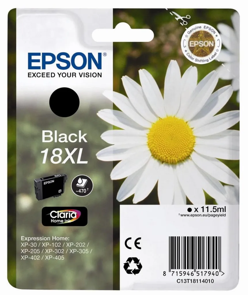 Epson 18XL Noir Cartouche d'encre Originale C13T18114020 à Haut Rendement