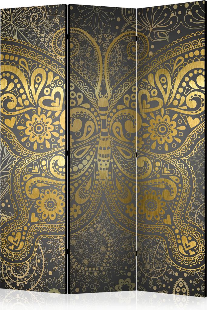 3-teiliger Einseitiger Vlies Paravent - Golden Butterfly 135x172 cm Muster p-A-0004-z-b