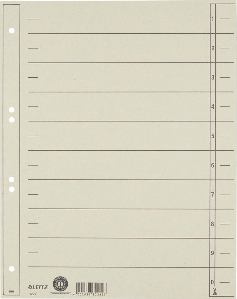 Leitz Trennblatt 16580085 A4 230g Karton grau 100 St./Pack.