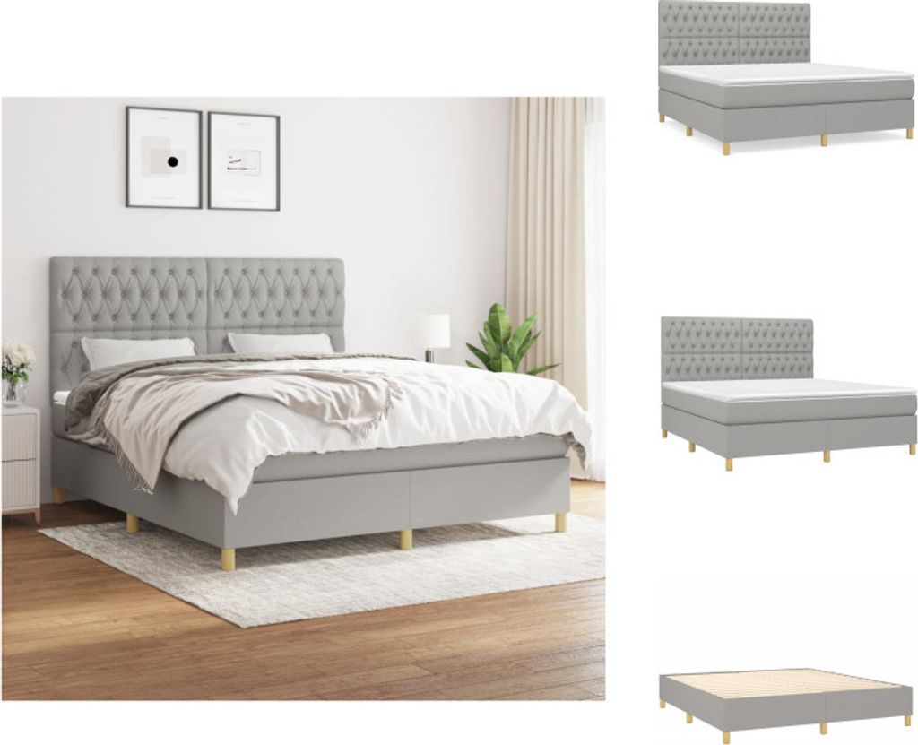 vidaXL Boxspringbett mit Matratze Hellgrau 180x200 cm Stoff - Betten & Bettgestelle
