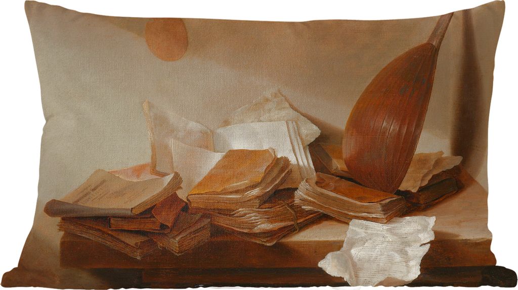 MuchoWow Zierkissen Sofakissen Wohnzimmer Dekokissen 50x30 cm Stilleben mit Büchern - Gemälde von Jan Davidsz. de Heem - Wohnzimmerdekoration -...