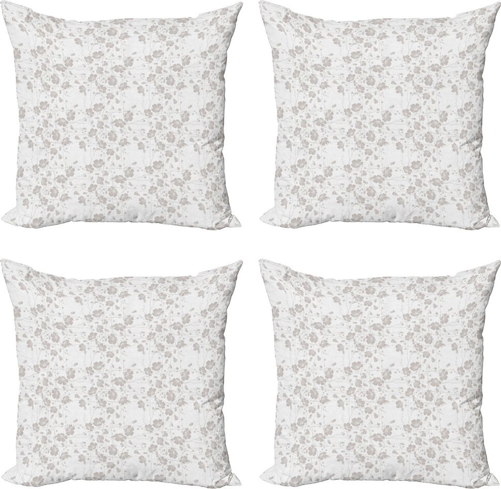 ABAKUHAUS Grau Kissenbezug Set (4 Stück), Romantische Home Blumen, Moderner Doppelseitiger Digitaldruck, 40 cm x 40 cm, Blassgrau