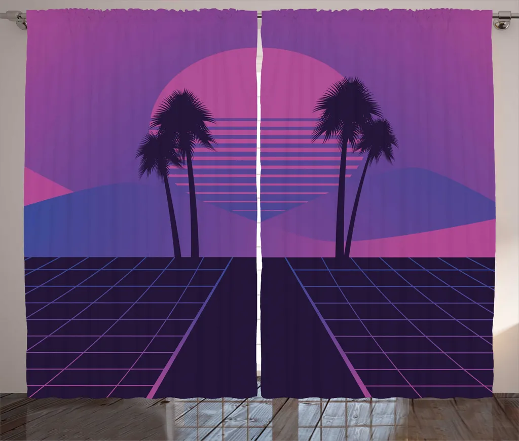 Rideau Rustique Synthwave ABAKUHAUS 280x225cm en Violet avec Crochets