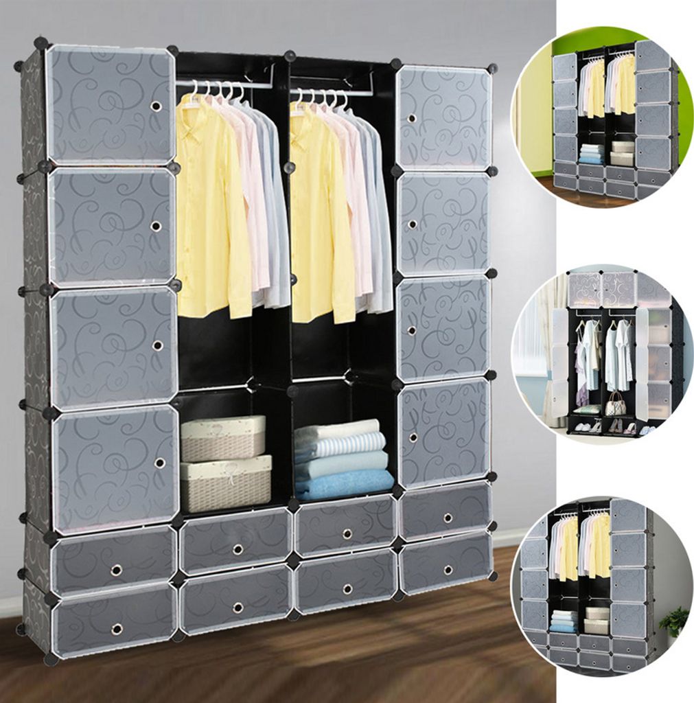 Fiqops Kleiderschrank Kleiderschränke Kinderregal Badregal Schuhregal DIY Stabil Aufbewahrung Schrank 16 Würfel