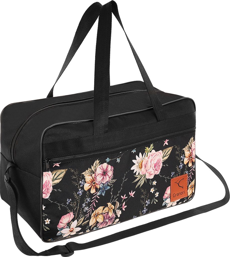 Granori Handgepäck Reisetasche 40x30x20 cm mit schickem Blumenmuster für Damen, mit Koffergriff-Schlaufe