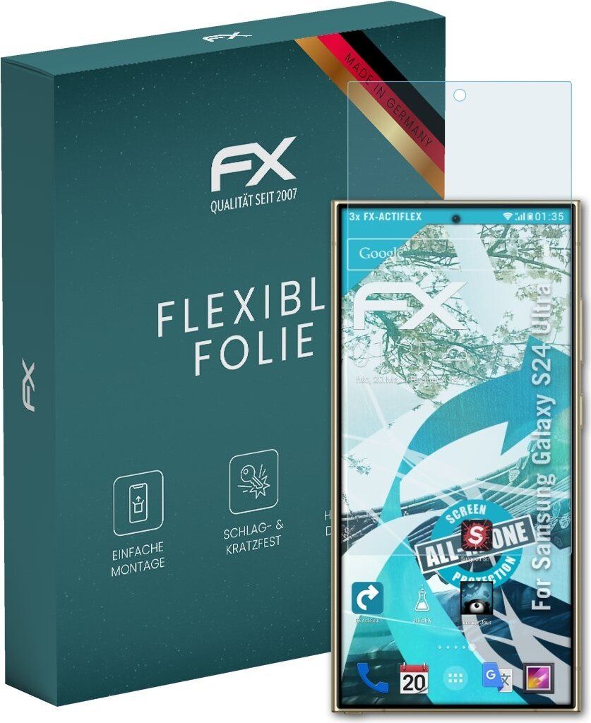 atFoliX FX-ActiFleX 3x Schutzfolie kompatibel mit Samsung Galaxy S24 Ultra Folie