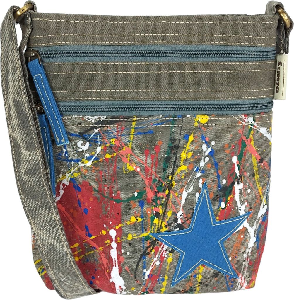 Sunsa Damen vegane Umhängetasche. Nachhaltig Crossover Tasche aus Leinwand.