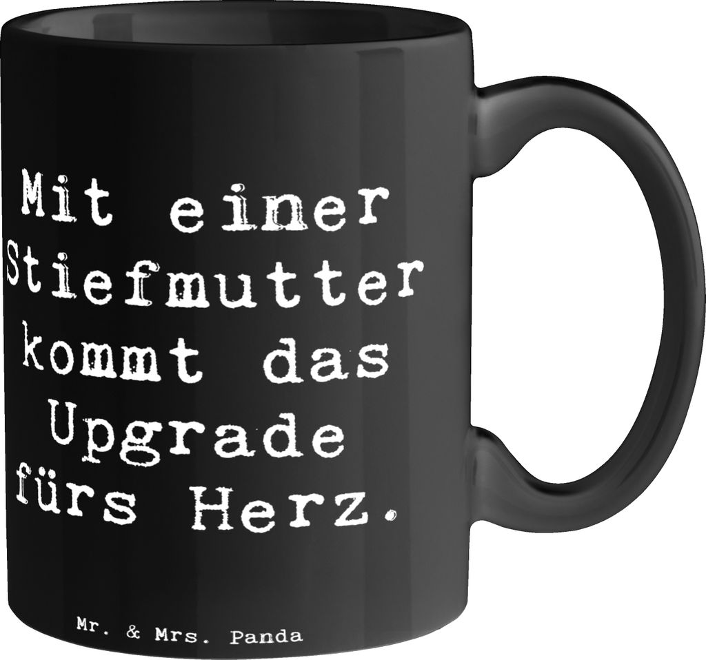 Mr. & Mrs. Panda Tasse Spruch Herz Stiefmutter - Schwarz - Geschenk, Henkelpott, Familienbindung, Dankeschön, Weihnachten, Upgrade, Liebe, Teetass...