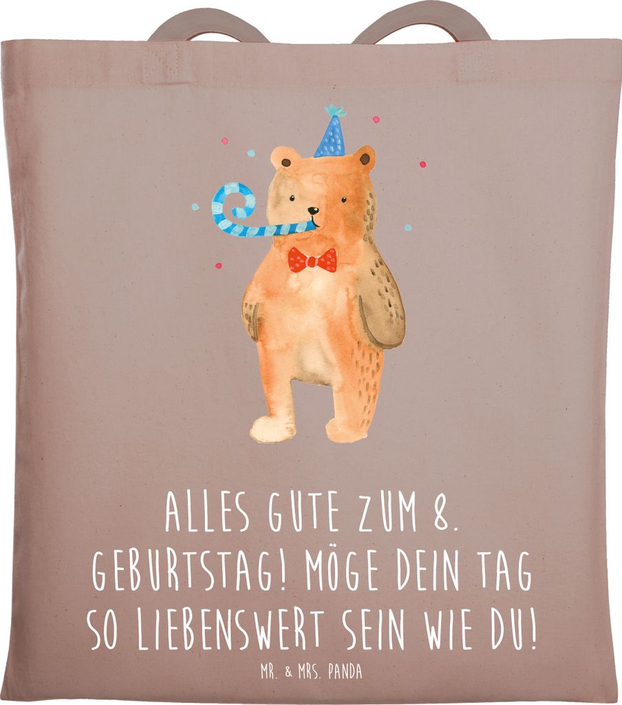 Mr. & Mrs. Panda Stoffbeutel 8. Geburtstag - Braun Pastell - Geschenk, Alter, liebevoller Wunsch, Tasche, Beutel, Meilenstein, Shopping, Tote Bag, ...