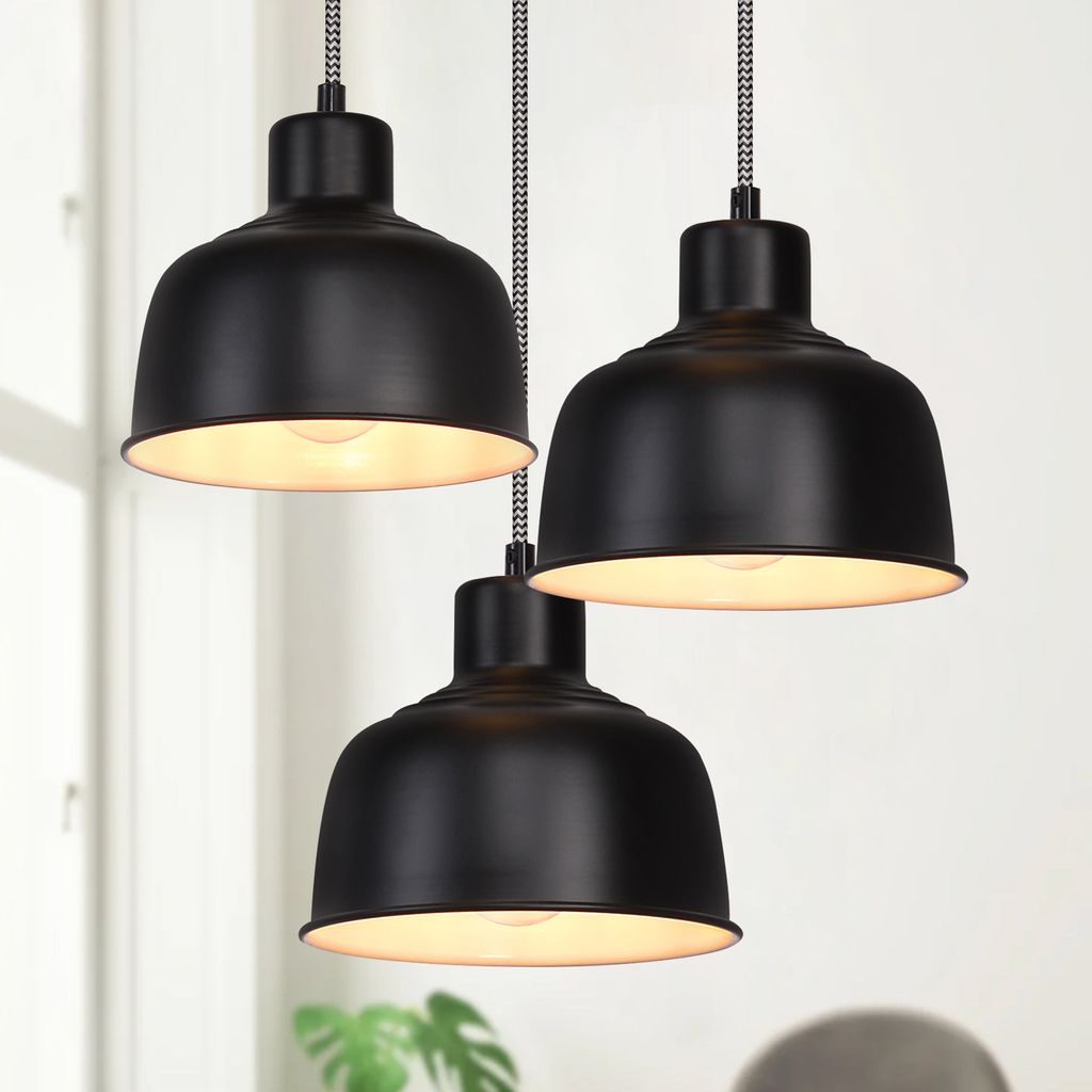 ZMH Pendelleuchte 3 flammig Schwarz Hängelampe Esstisch Vintage Hängeleuchte Industrial Retro E27 Metall Pendellampe für Schlafzimmer Esszimmer ...