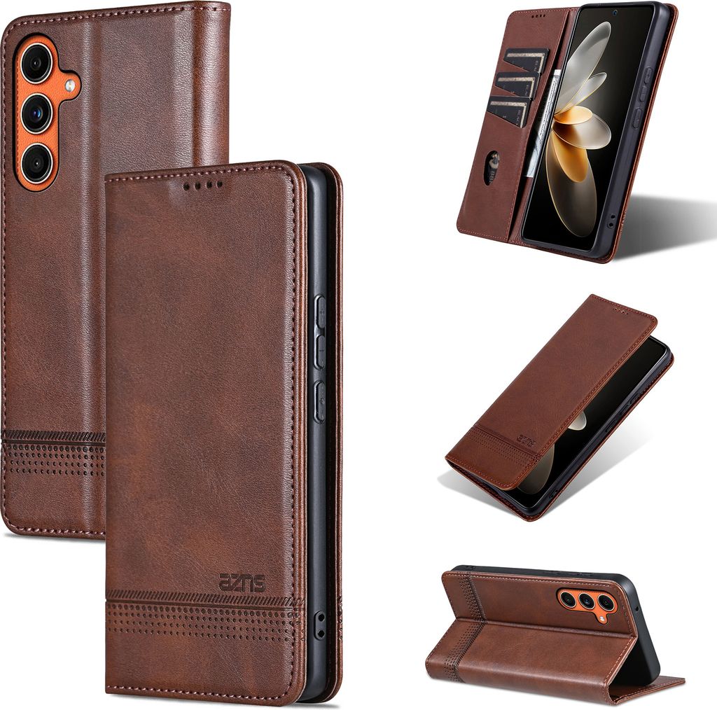 Leder Hülle für Samsung Galaxy C55 / M55, Klapphüllen Brieftasche Magnetverschluss Ständer Schutzhülle Kaffee