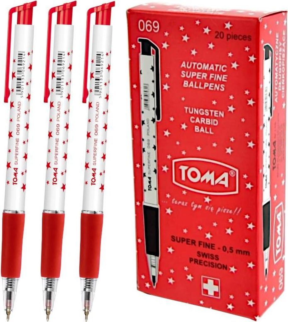 Toma 069 Kugelschreiber Mit Sternen, Automatisch, Rot, 20 Stk