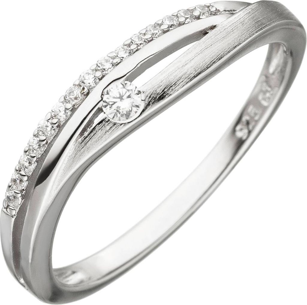 Gr. 64 Damen Ring 925 Sterling Silber teil matt 16 Zirkonia Produktbild 