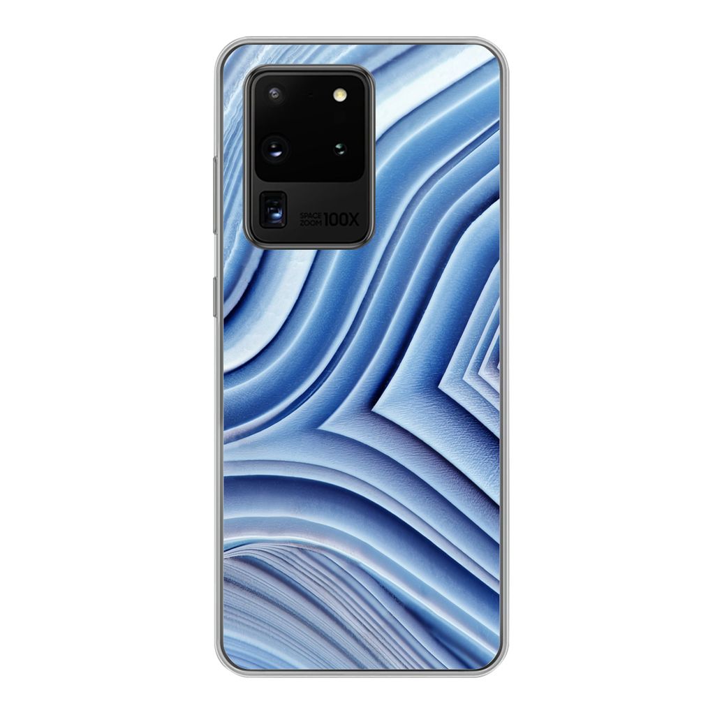 MuchoWow Handyhülle Schutzhülle Hülle für Samsung Galaxy S20 Ultra Natursteine - Muster - Blau Silikon Softcase Handy Hülle - Karteninhaber