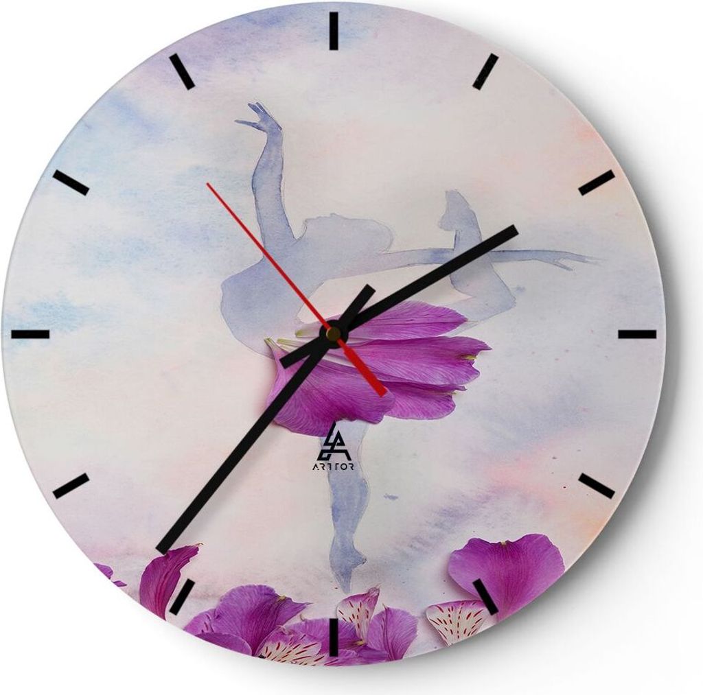 Wanduhr - Rund - Glasuhr - Ballett Blumen Mädchen Eleganz - 40x40cm - Schleichendes Uhrwerk - Lautlos - zum Aufhängen bereit - Dekoration Modern ...