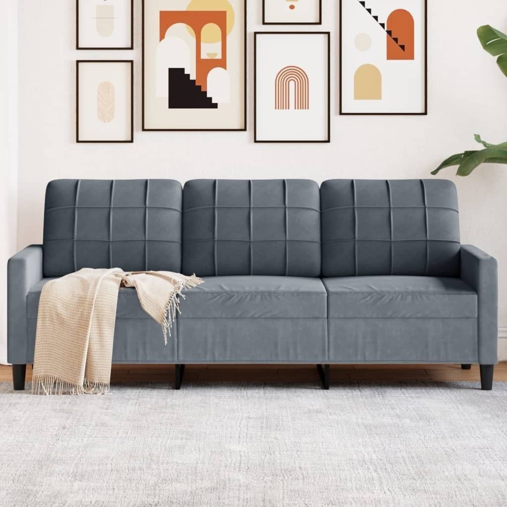 ZMH 3-Sitzer-Sofa Dunkelgrau 180 cm Samt