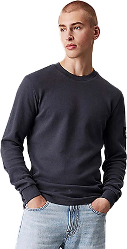 Calvin Klein Langarmshirt 'Longsleeve mit Waffelstruktur', J30J323485, Ebony, Gr. L