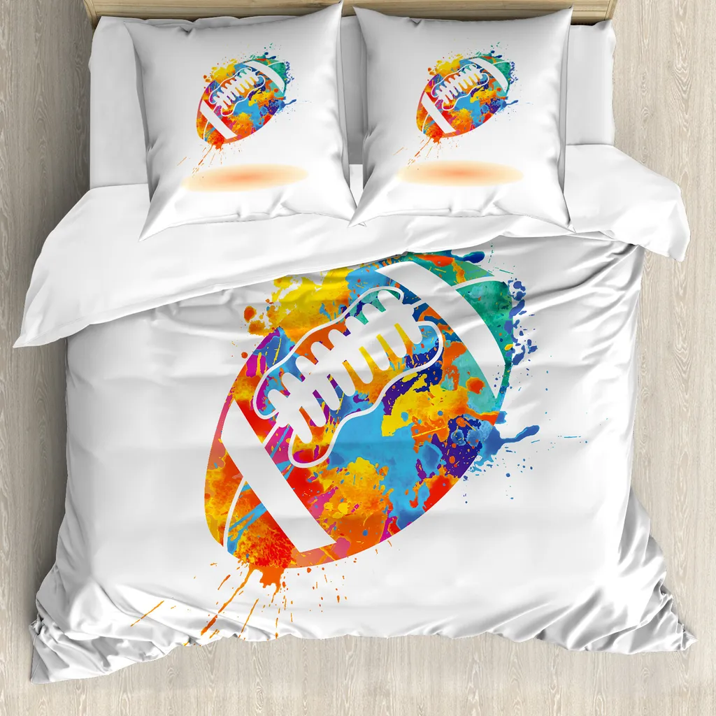 ABAKUHAUS Copripiumino sportivo, Rugbyball Splash Effect, antiacaro, adatto a chi soffre di allergie, con federe, 155 cm x 220 cm - 80 x 80 cm, multicolore