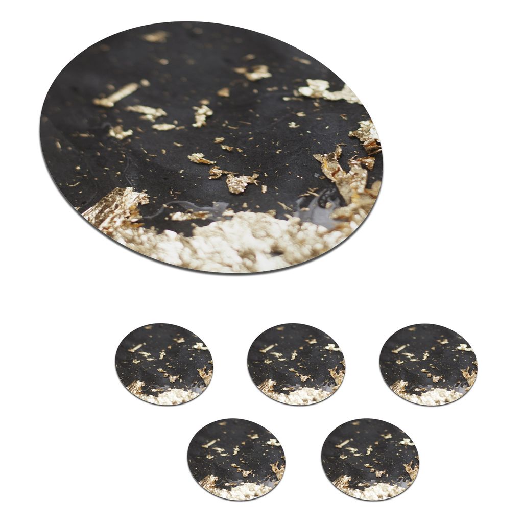 KitchenYeah Glasuntersetzer Rund 6er Set Marmor - Gold - Luxus - Schwarz 10x10 cm Untersetzer für Gläser - Getränkeuntersetzer - Tischplattens...