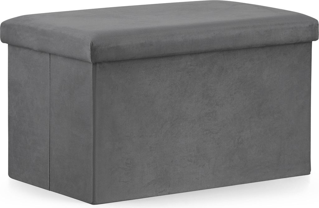 Klapphocker, 2-in-1-Hocker und Stauraum, XL – 60 x 38 x 38 cm, 80 kg Sitzlast, 63 l Stauraum, Sitzhocker Aufbewahrungsbox grauer Samt