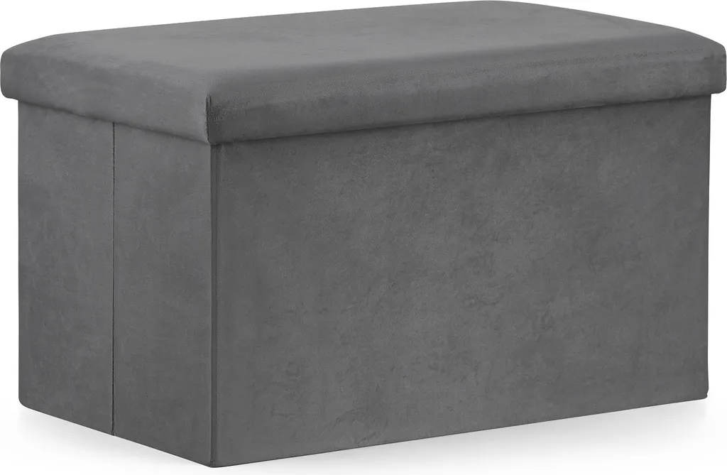 Banc de rangement pliant en velours gris - Tabouret coffre format XL
