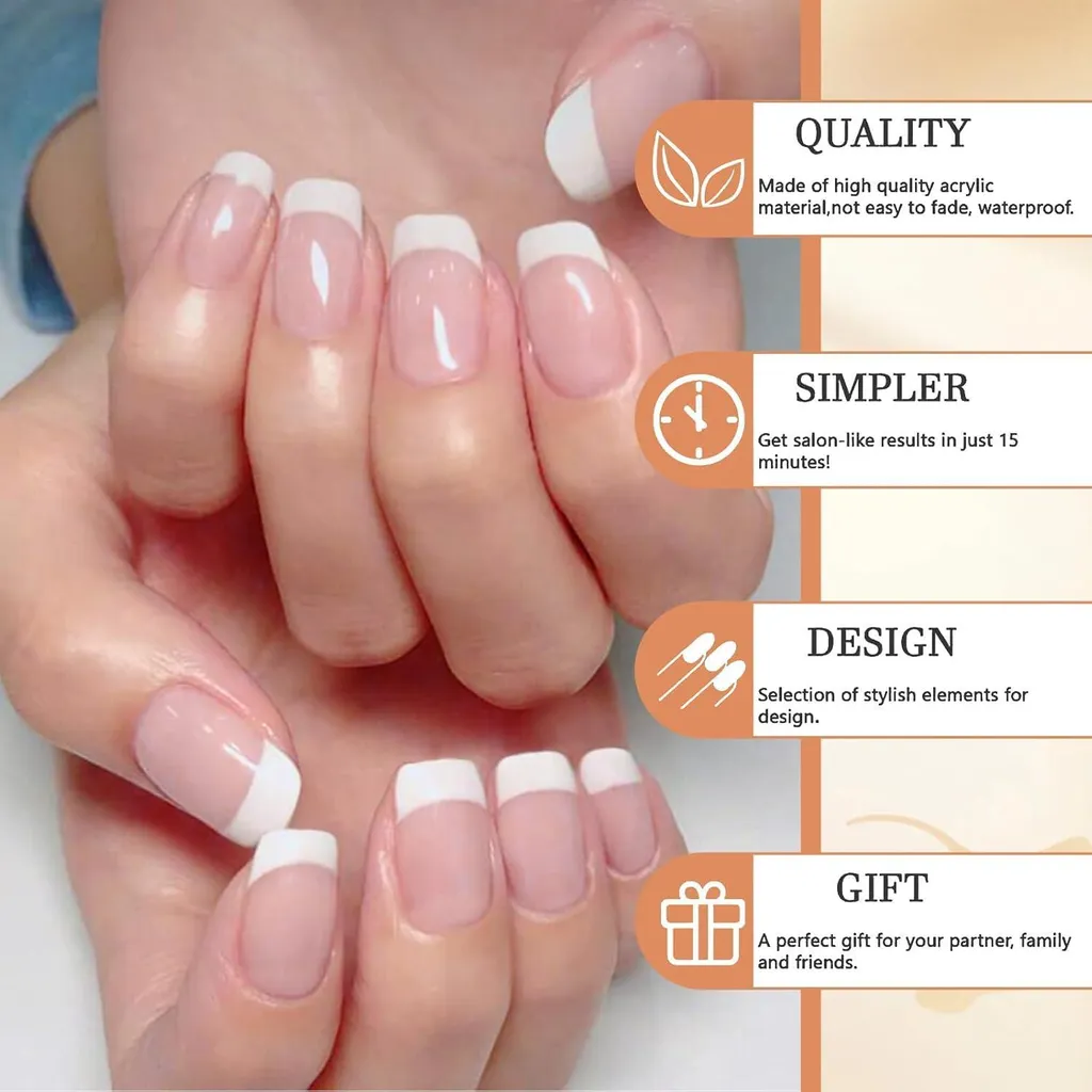 Faux Ongles Carrés Blancs Scintillants : Kit de 24 Press On Nails Chic