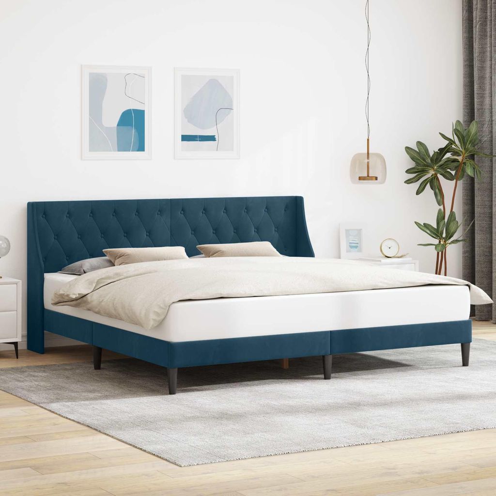 Maison Exclusive - Bettrahmen mit Kopfteil Blau 180 x 200 cm Samt