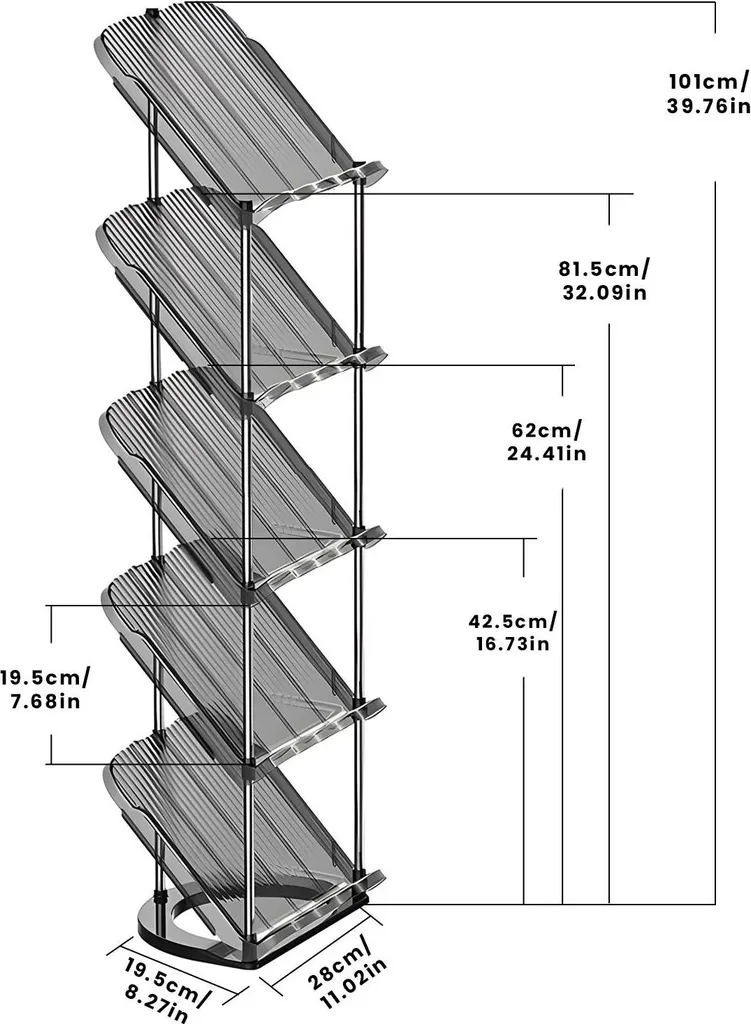 Étagère à chaussures verticale à 5 niveaux gris clair pour entrée étroite