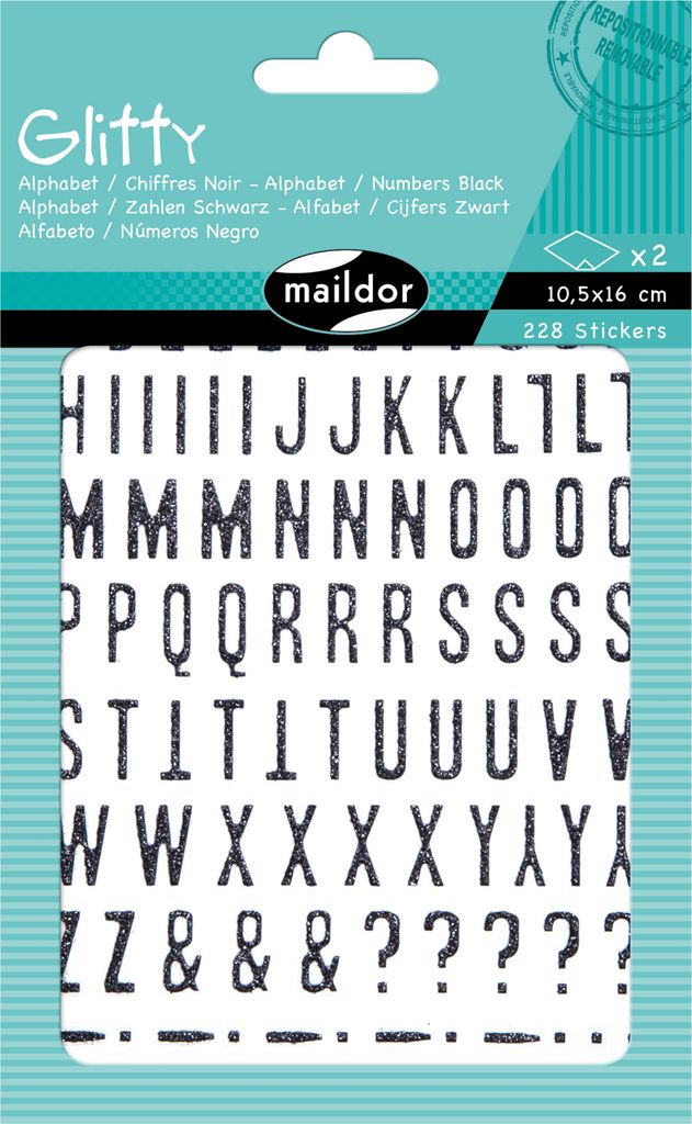 Maildor 10x Sticker Glitty A6 2 Bogen 10,5x16 cm schwarz - Schwarz AE072O