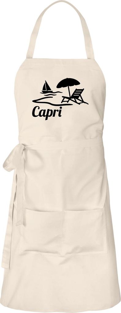 Huuraa Schürze Capri Italien Natur mit Taschen Baumwolle Kochschürze Geschenkidee